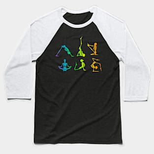 Funny Skeleton Yoga Poses Rainbow Skeleton Fitness Baseball T-Shirt